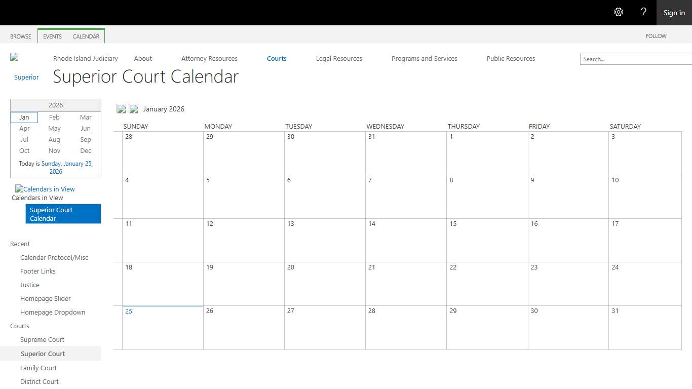 Superior Court Calendar - Calendar