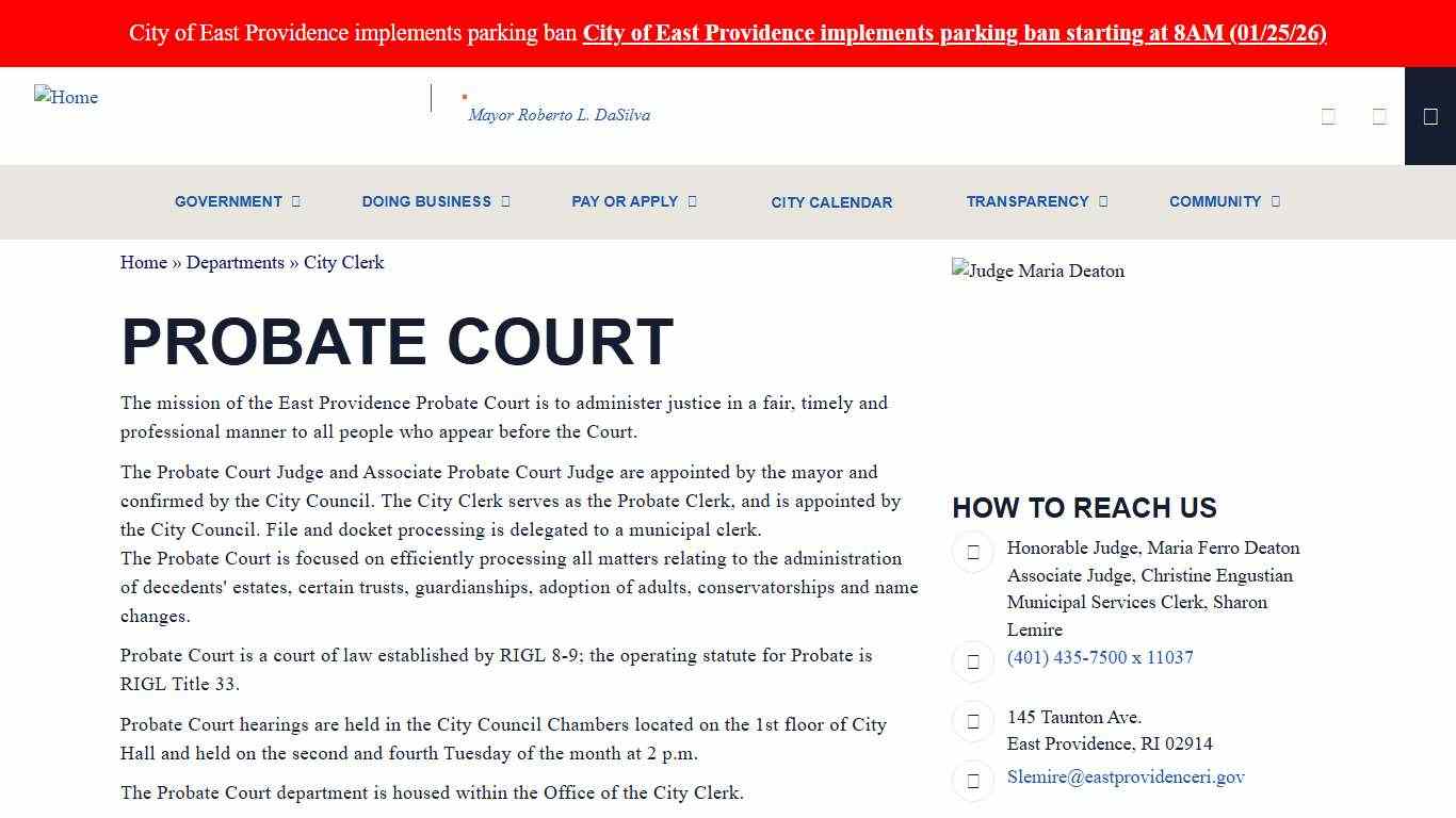 Probate Court City of East Providence, RI
