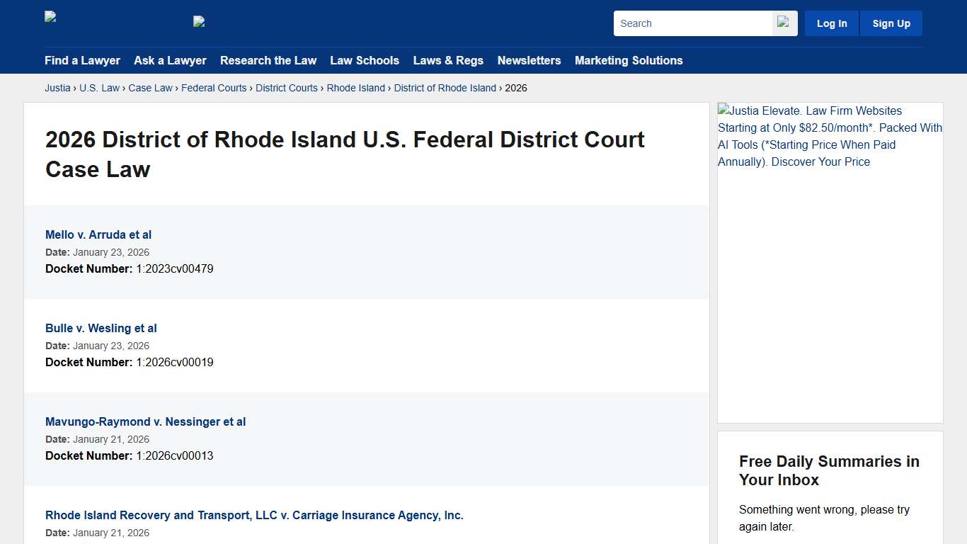 2026 District of Rhode Island U.S. Federal District Court Case Law, Court Opinions & Decisions :: Justia